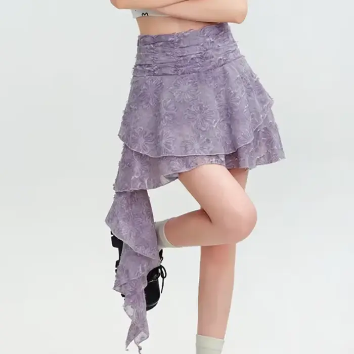 Jupe brodée florale violette pour femmes