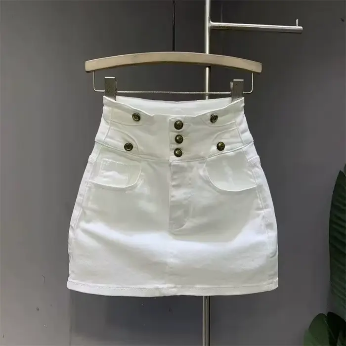 Jupe en jean blanc taille haute pour femmes