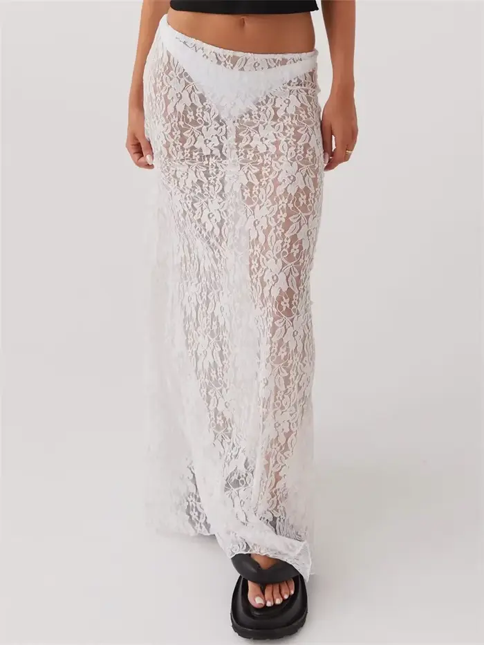 Jupe longue en dentelle pour femme