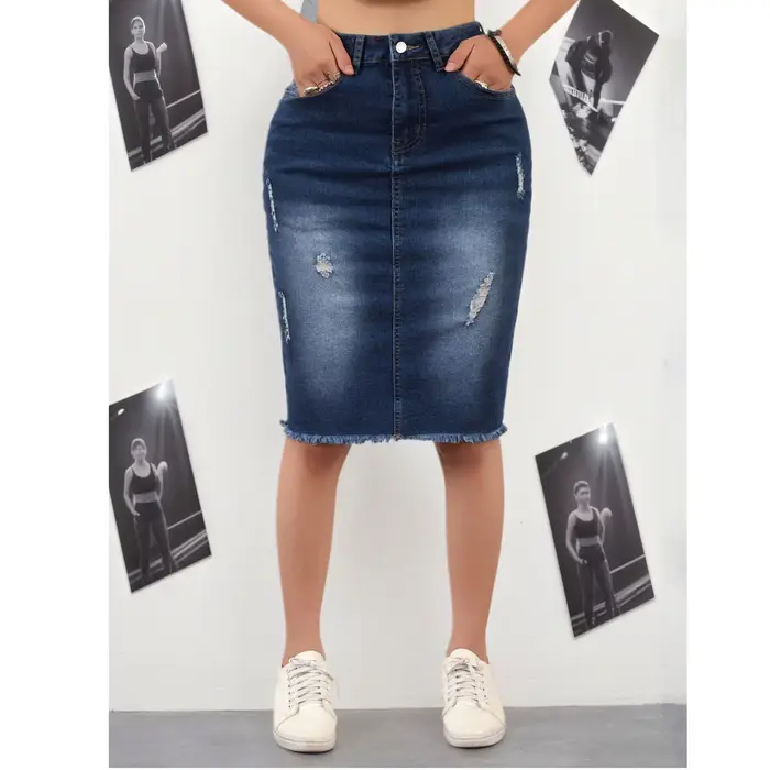 Jupe en jean décontractée bleu foncé pour femme