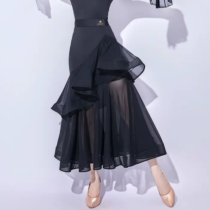 Jupe de danse de salon rouge, jupe de danse moderne noire à volants, nouvelle robe de danse moderne,