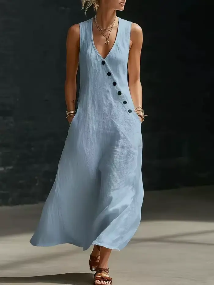 Robe longue en lin sans manches pour femme