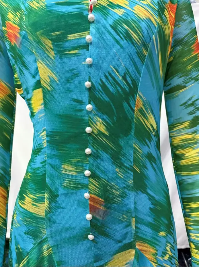 Robe longue pour femme imprimée style Y2K streetwear col en V manches longues élégante pour soirée fête travail 2026