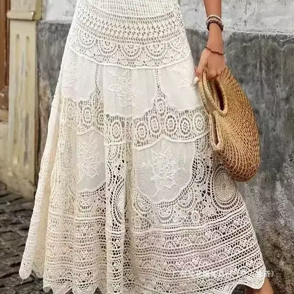 Jupe florale brodée en coton pur style bohème