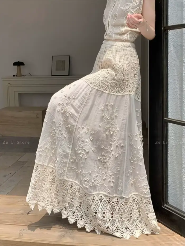 Jupe longue en crochet ajourée en dentelle pour femme