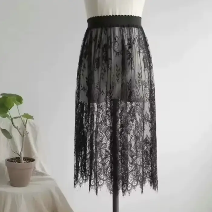 Jupe en dentelle transparente sexy et élégante, 2 longueurs, jupe longue en tulle, jupe midi en dent