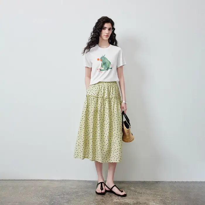 Jupe en Lyocell pour Femme TOYOUTH Été 2026 Vert Clair à Volants Style Rétro Français à Pois Vintage