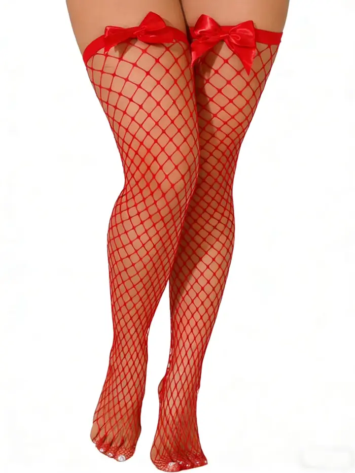 Bas résilles rouges pour femmes avec nœud en satin, bas transparents sexy pour tenues de soirée et de boîte de nuit élégants à offrir pour femme occasions spéciales
