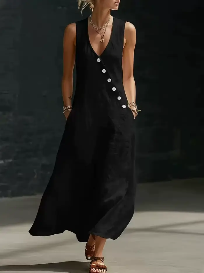 Robe longue en lin sans manches pour femme