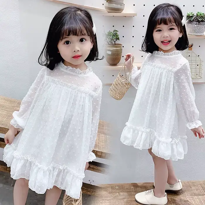 Printemps automne fille robe blanche