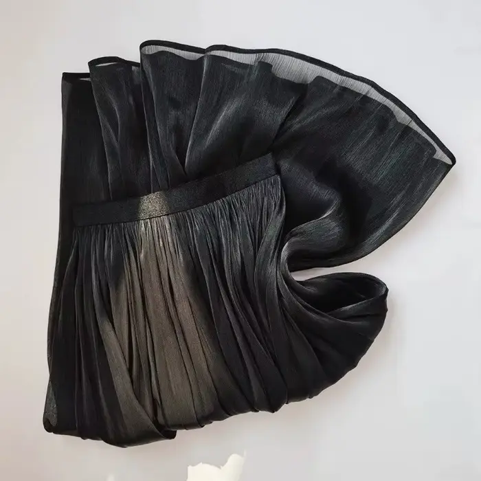 Jupe longue plissée en mousseline transparente pour femme, coupe évasée fluide