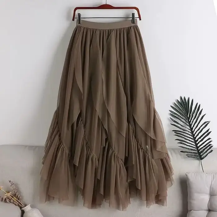 Nouvelle Collection Printemps 2025 – Jupe Mi-Longue Asymétrique Évasée en Maille Double Couche pour 