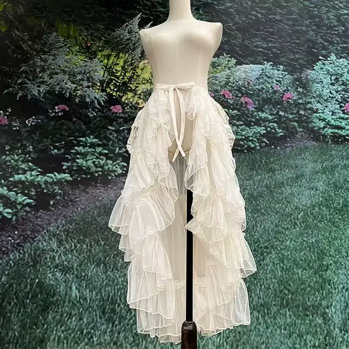 Jupe blanche féerique style Lolita asymétrique volants coton polyester pour femmes occasions spéciales