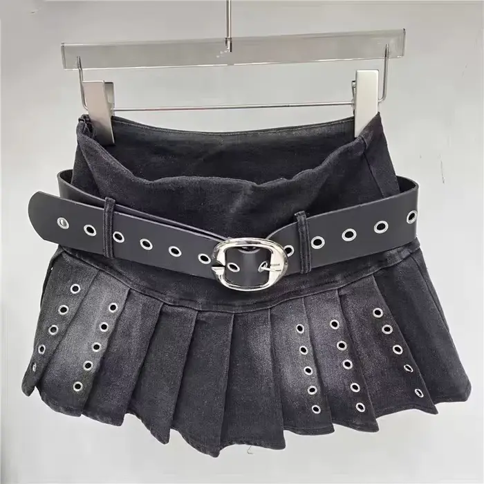 Jupe en jean plissée mini DEAT pour femme, coupe trapèze, taille haute, style vintage, ajustée, avec