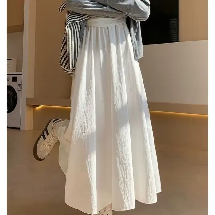 Jupe mi-longue blanche Style forêt pour femmes, jupe longue plissée, taille haute, ligne a, aminciss