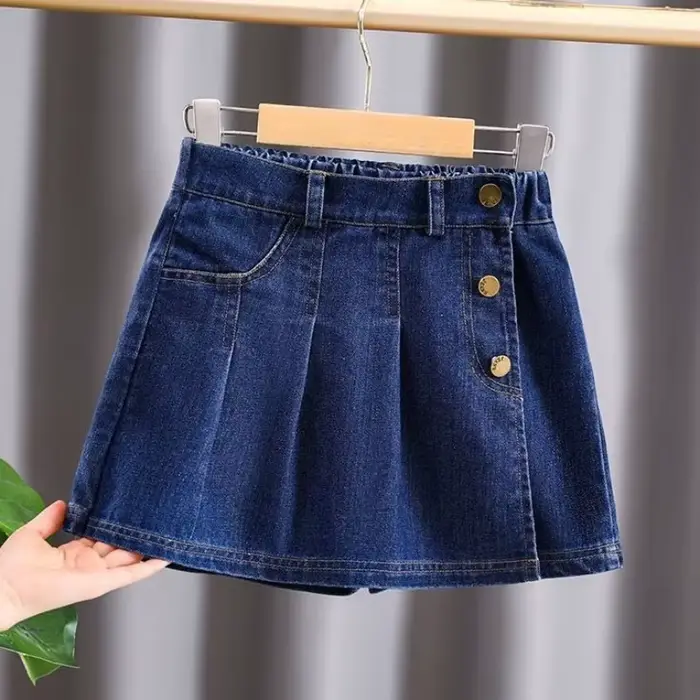 Jupe-short en jean plissée pour filles, nouvelle collection été 2026, pantalon court décontracté pou