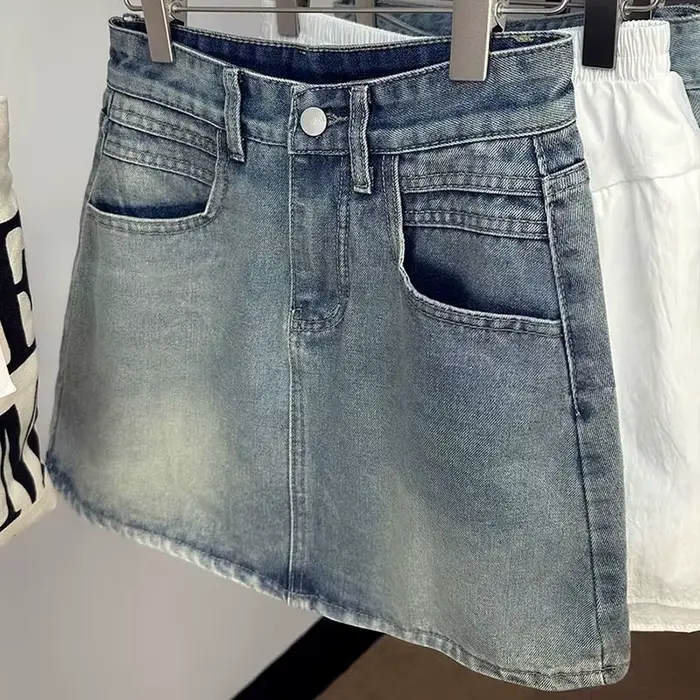 Mini jupe en jean taille haute vintage pour femmes
