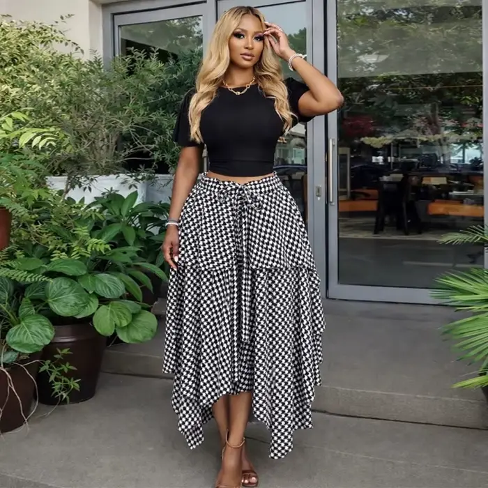 Nouvelle jupe africaine tendance à carreaux pour femme, style streetwear d'été, jupe irrégulière pat