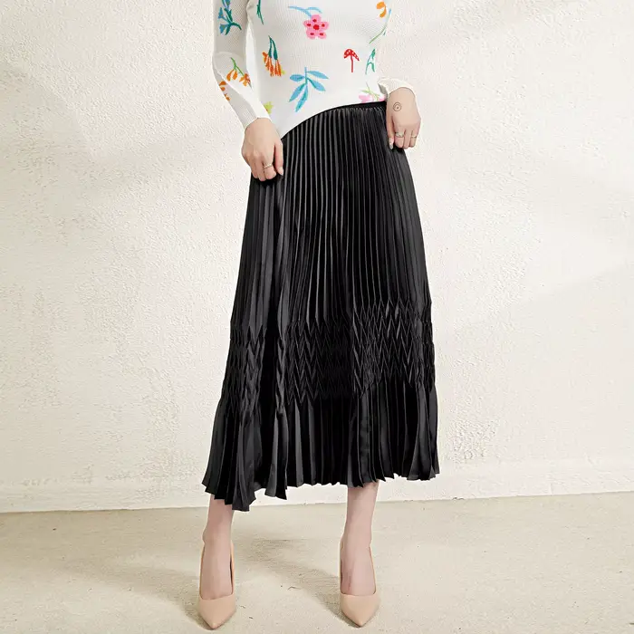 Jupe plissée mi-longue élégante en forme de V pour femmes, taille haute et grande balançoire, vente 