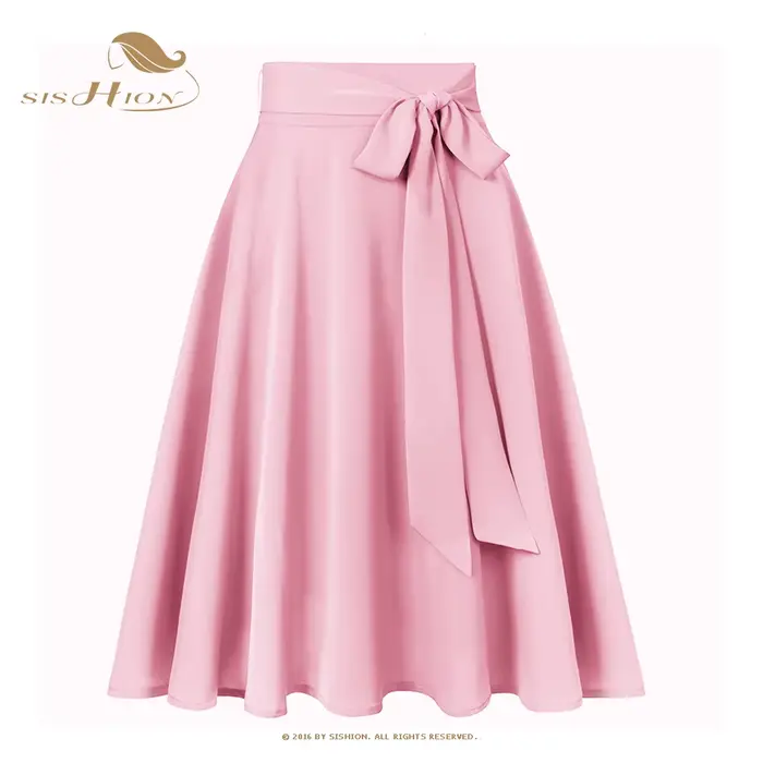 SISHION-Jupe longue décontractée en mousseline de soie pour femme, couleur unie, poches, taille haut