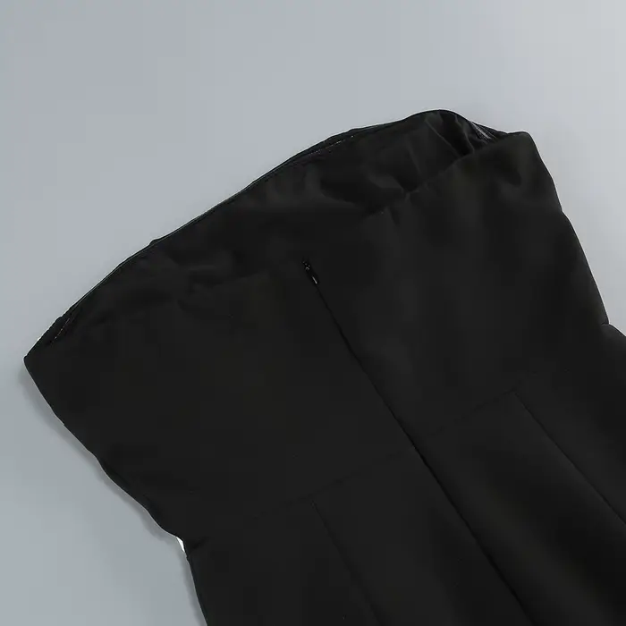 Robes de soirée chics noires sans bretelles avec détail de nœud blanc – Robe