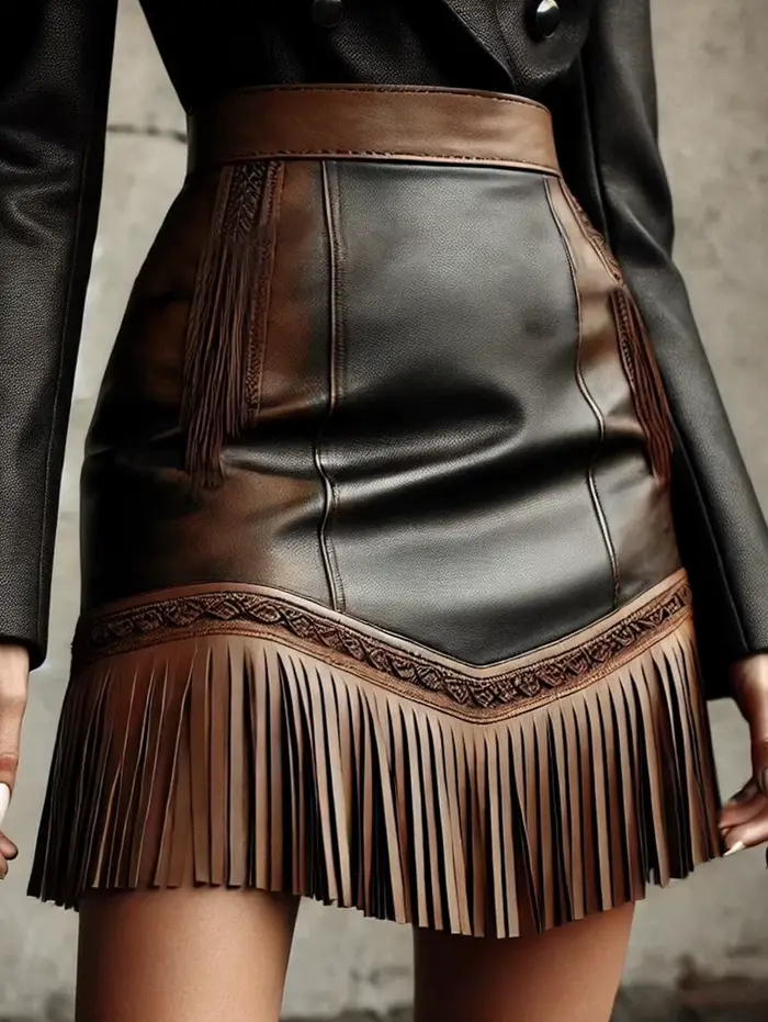 Mini-jupe vintage en cuir PU pour femme, style cowgirl western, taille haute, à franges, coupe ajust