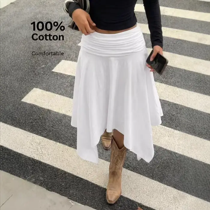 Jupe midi rétro Y2K asymétrique style bohème polyvalente simple nouvelle collection été en coton tricoté décontractée