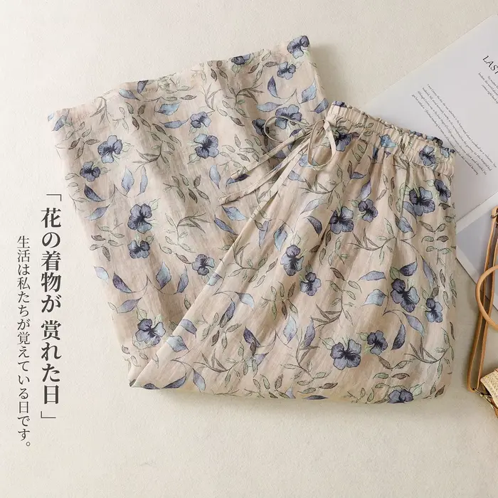Jupe en coton et lin imprimée style ethnique pour femme