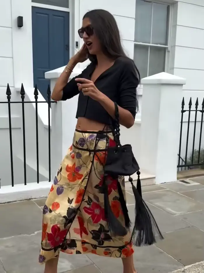 Jupe vintage à imprimé floral pour femme