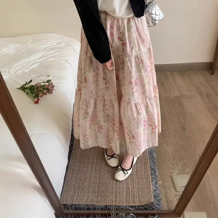 Jupe plissée florale pour femme, taille haute élastique, fine, coupe trapèze, mi-longue et longue, p