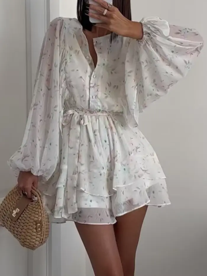 Robe mini à imprimé floral dos nu pour femme