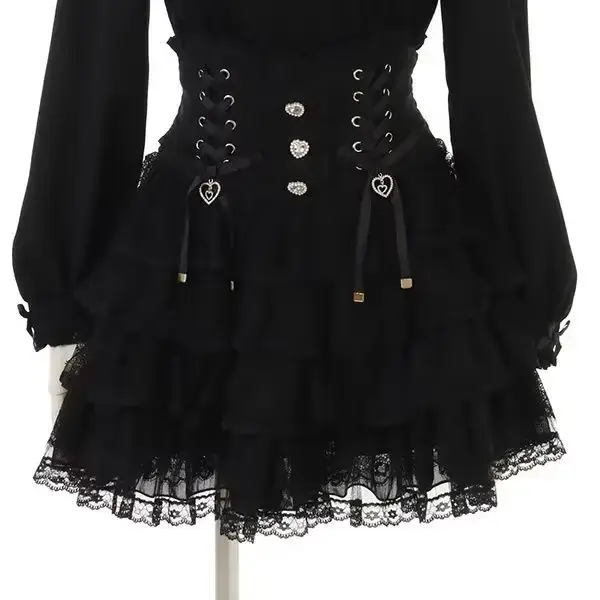Jupe superposée en dentelle Lolita japonaise pour femmes, taille haute, Style demoiselle d'honneur, 