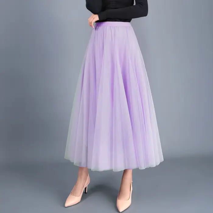 TingYiLi automne jupe en Tulle gris marron Beige rose noir jupes longues femmes élégante