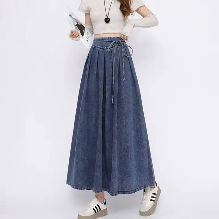 Corset à lacets Midi jupes longues femmes printemps été Style coréen Vintage taille haute Jean jupe 