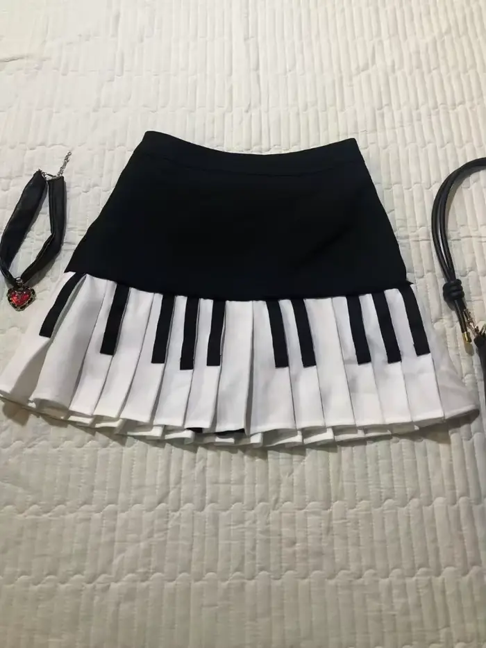 Vintage Y2k noir blanc Piano jupe femmes Design Hepburn été Harajuku Mini