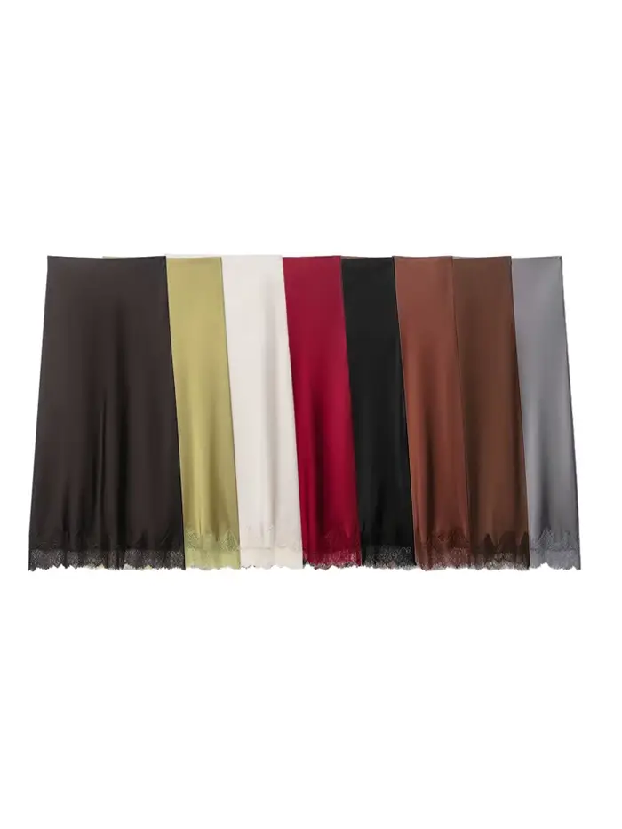 Jupe midi droite taille haute en dentelle pour femme