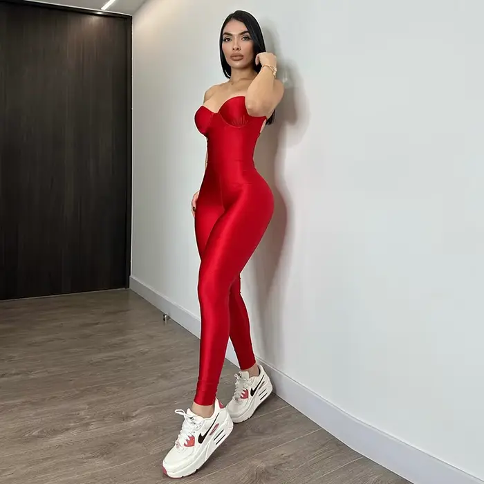 Combinaison longue moulante sans bretelles et dos nu pour femme style décontracté polyester et élasthanne toute saison usage occassions spéciales et vie quotidienne