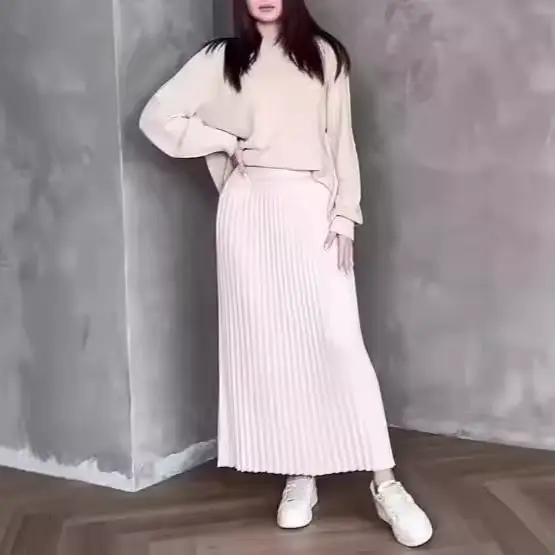 Ensemble deux pièces pour femmes, pull tricoté ample, haut et jupe, pour Banquet, automne/hiver