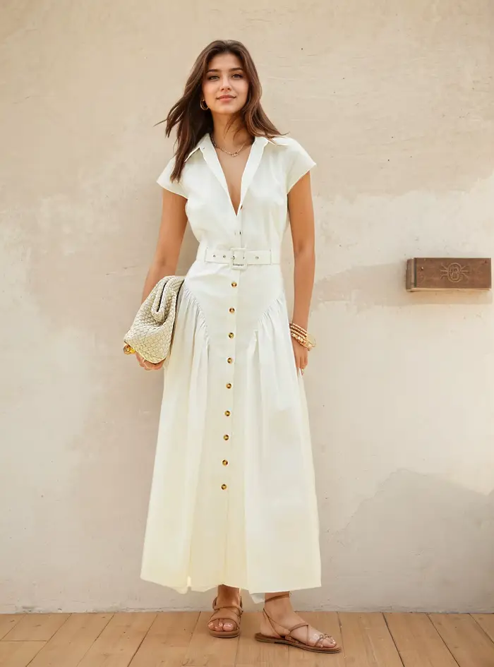 Robe longue à col français pour femme