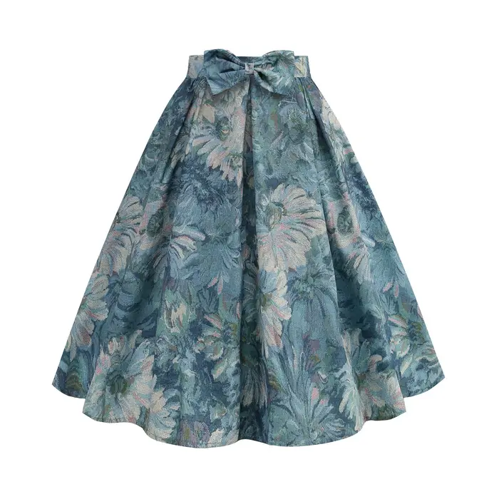 Jupes imprimées Vintage pour femmes, bas Streetwear avec nœud à la taille, grand ourlet pivotant, ta