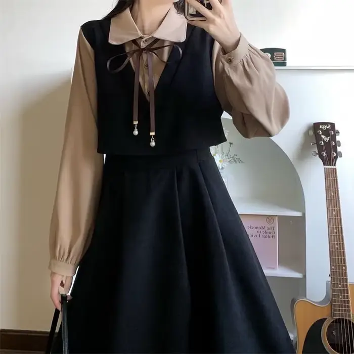 Robe longue élégante en velours côtelé à carreaux
