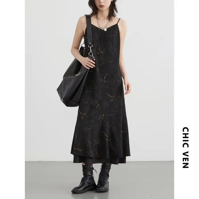 CHIC VEN Robes longues pour femmes, nouvelle collection, style rétro ample, col en V, robe camisole 