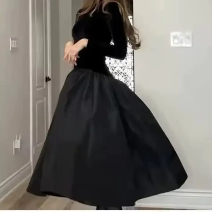 Robe en velours côtelé pour femmes junior bureau dame printemps été polyester silhouette lâche col en V décoration drapée légèrement extensible tour de taille naturel manche régulier coupe régulière pull mi-mollet