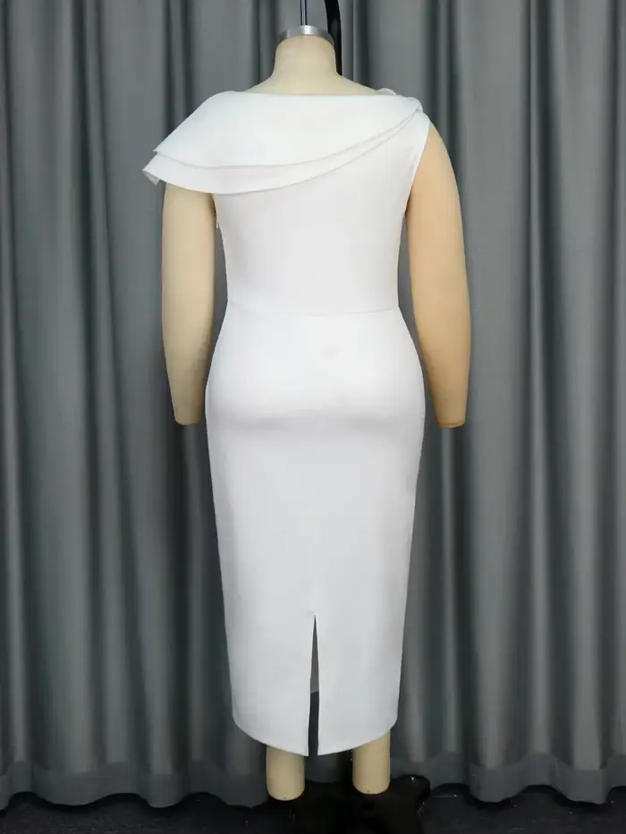 Robe mi-longue blanche à manches courtes pour femmes