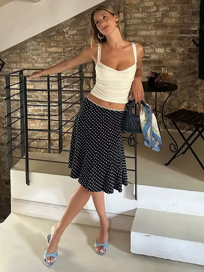 Jupes longues imprimées à pois pour femmes Streetwear mi-mollet Faldones Para Mujer trompette Jupe L