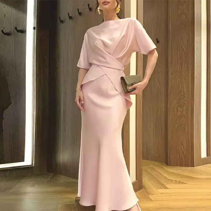 Mode jaune Satin hauts jupe 2 pièces ensemble femmes à lacets haut taille haute sirène jupe 2025 été