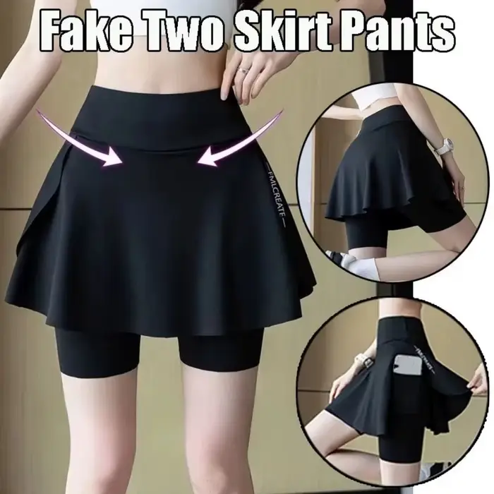 Jupe de tennis élastique pour femmes séchage rapide protection anti-exposition conception jupe faux deux pièces matériaux polyester construction sans couture occasions sportives et quotidiennes