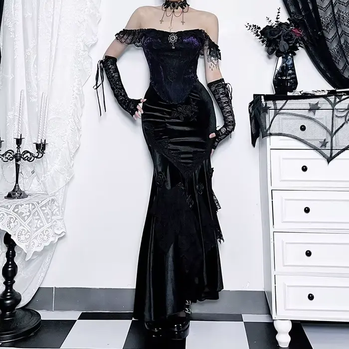 Mall Goth Velvet Fishtail Jupe pour femme