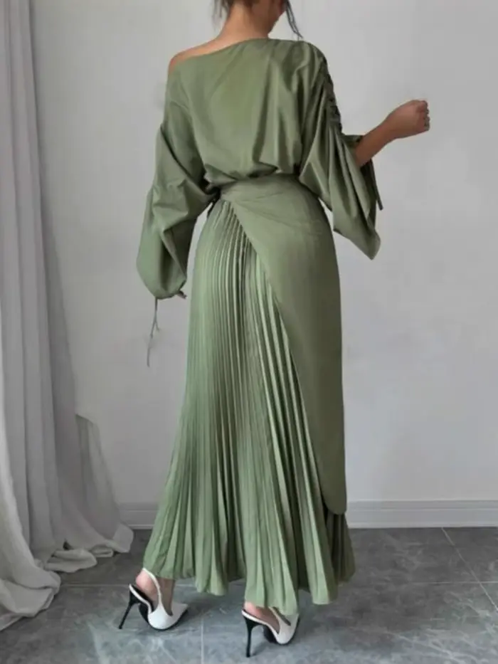 Robe de soirée trapèze plissée verte pour femmes