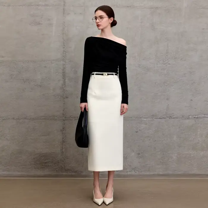 Jupes Midi Droites Élégantes Blanches Taille Haute pour Femmes 2026 Nouvelle Collection Noire OL Jupe Femme